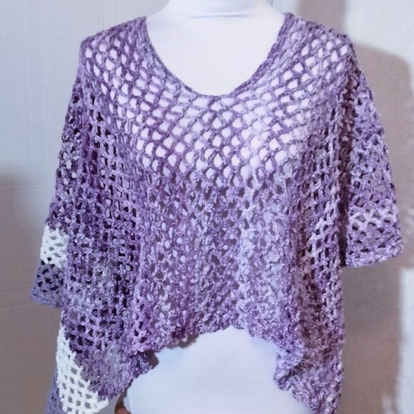 Lilac Summer Crochet Poncho - Picture 2 of 5